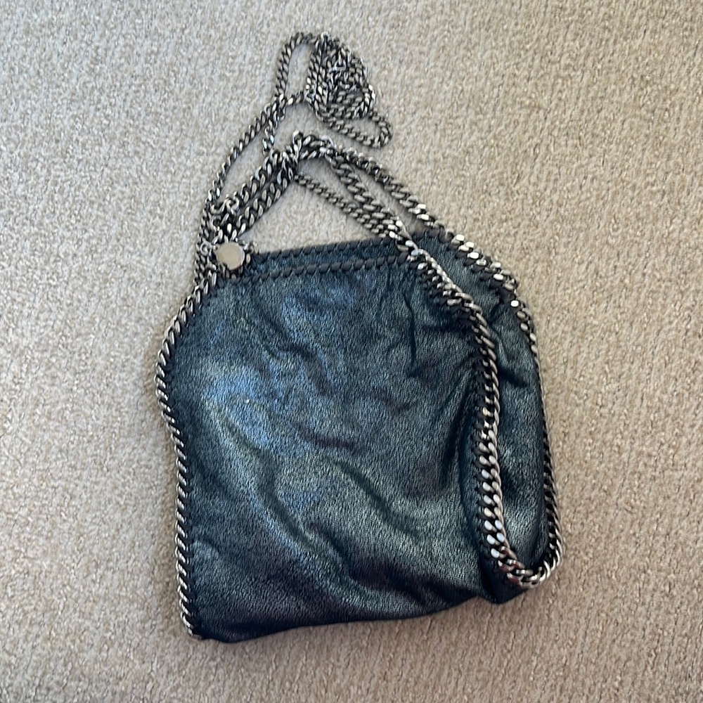 Navy Metallic Silver Falabella mini tote bag by Stella Mccartney